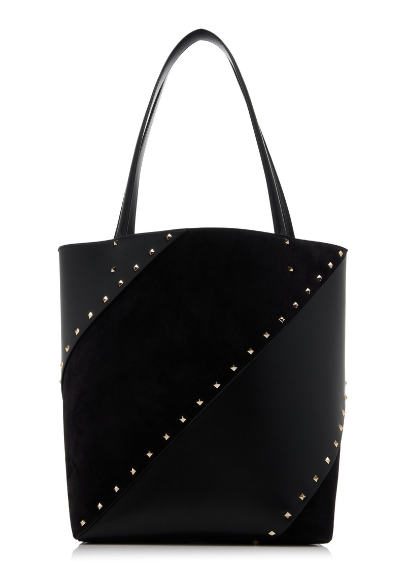 Valentino Garavani - Wispy Rockstud Leather; Suede N/S Tote Bag - Black - OS - Moda Operandi