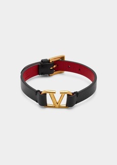 Valentino Garavani Antiqued Brass Logo Leather Bracelet