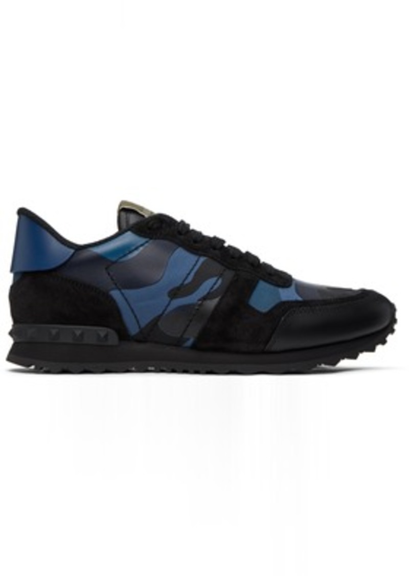 Valentino Garavani Black & Blue Camouflage Rockrunner Sneakers