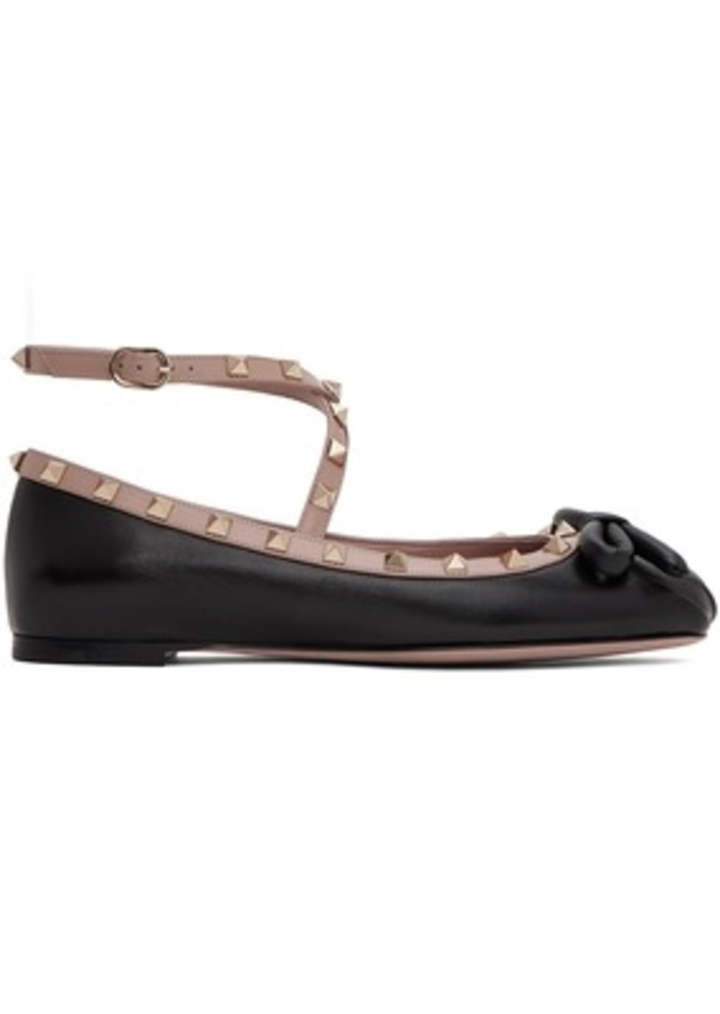 Valentino Garavani Black & Pink Rockstud Ballerina Flats