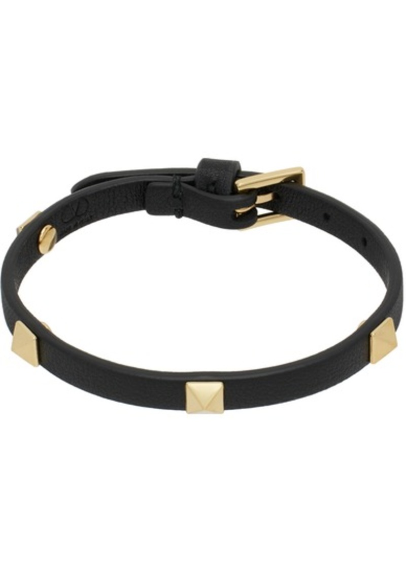 Valentino Garavani Black Rockstud Leather Bracelet