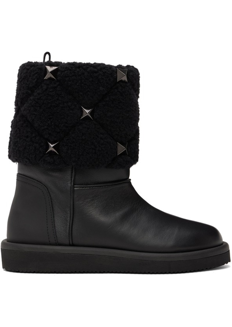 Valentino Garavani Black Roman Stud Quilted Winter Boots