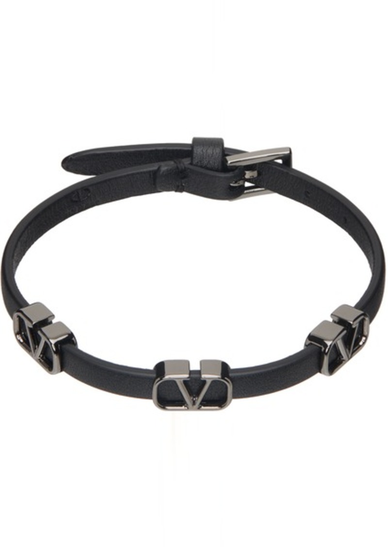 Valentino Garavani Black VLogo Signature Leather Bracelet