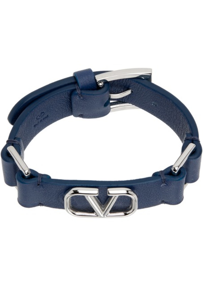 Valentino Garavani Blue Leather VLogo Bracelet