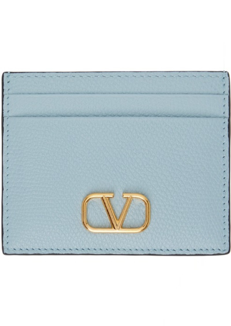 Valentino Garavani Blue VLogo Signature Grainy Calfskin Card Holder