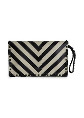 Valentino Garavani Chevron Striped Rockstud Wristlet Clutch In Multicolor Calfskin Leather