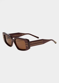 Valentino Garavani Cinque Studded Rectangle Acetate & Titanium Sunglasses