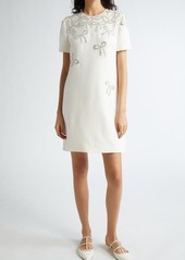 Valentino Garavani Croc Jacquard Short Sleeve Wool & Silk Minidress