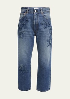 Valentino Garavani Cropped Wide-Leg Jeans with Flower Detail