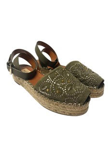 Valentino Garavani Embellished Espadrilles in Khaki Suede