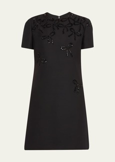 Valentino Garavani Embroidered Falling Bow Short-Sleeve Mini Dress