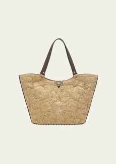 Valentino Garavani Garden Flower Rockstud Straw Tote Bag