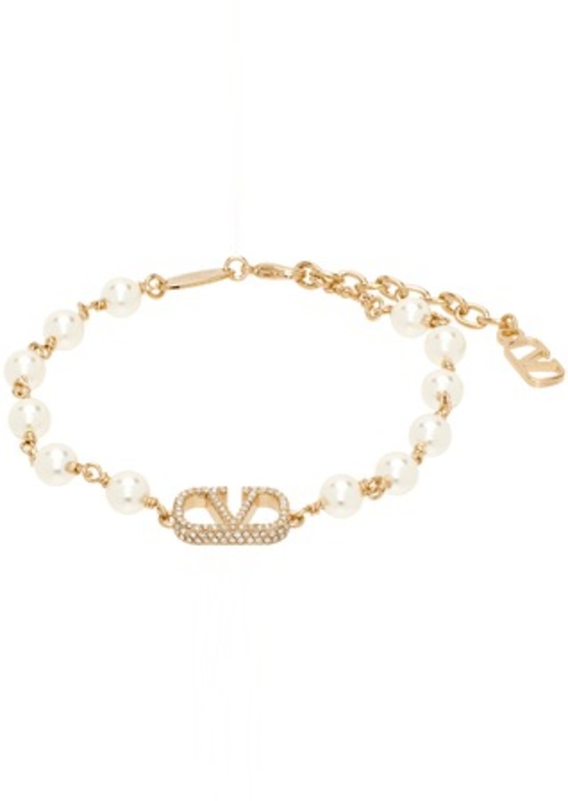 Valentino Garavani Gold & Off-White VLogo Signature Pearl Bracelet