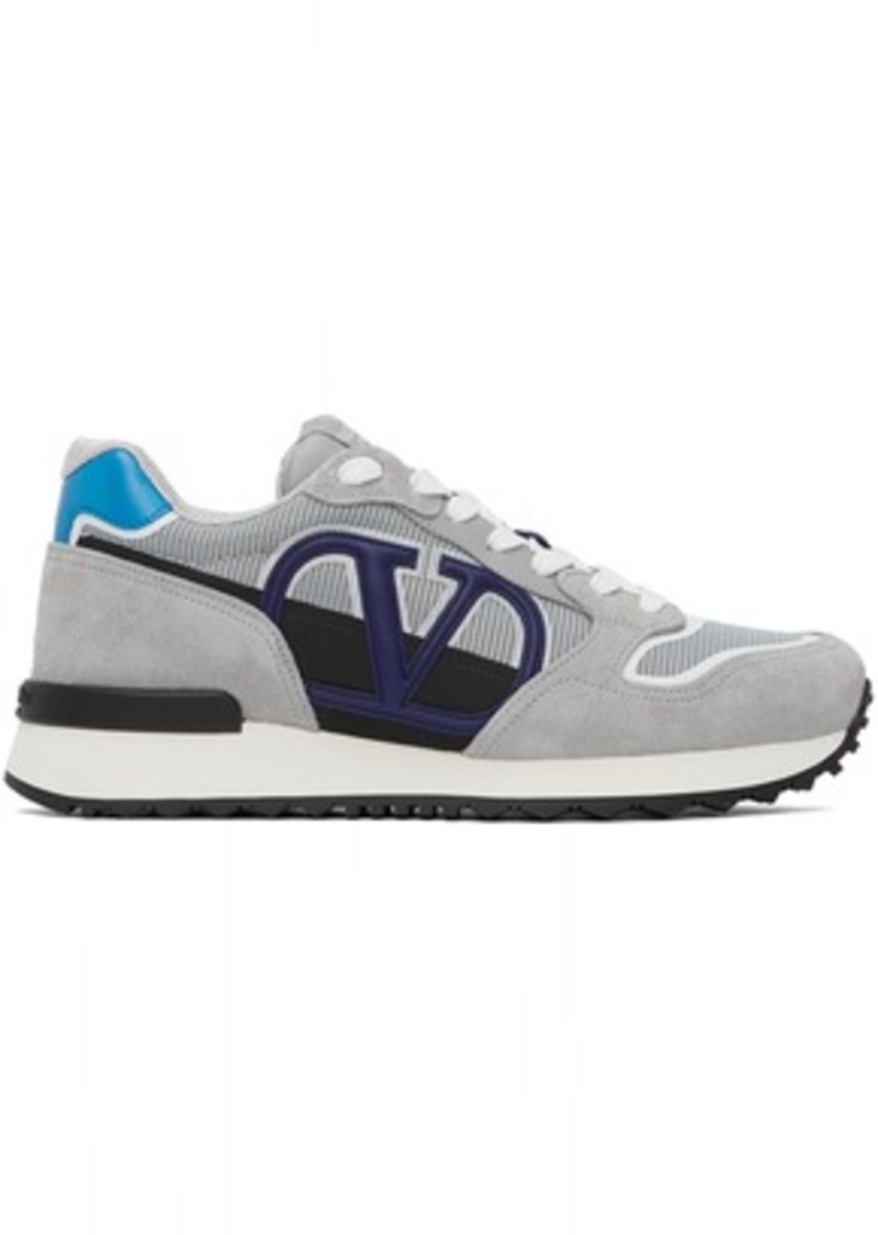 Valentino Garavani Gray & Blue V-Logo Pace Sneakers