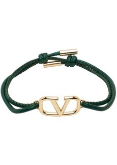 Valentino Garavani Green Leather VLogo Bracelet