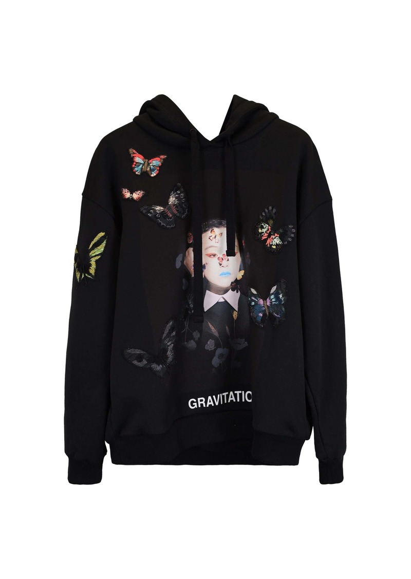 Valentino Garavani Izumi Miyazaki 2019 Gravitation Butterfly-Embroidered Hoodie in Black Cotton