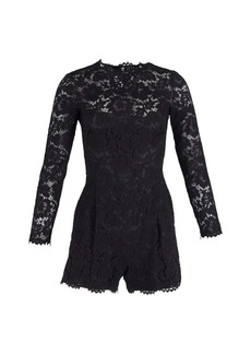 Valentino Garavani Lace Long-sleeve Playsuit in Black Cotton