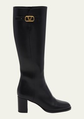 Valentino Garavani Leather Knee High Boots with V Logo