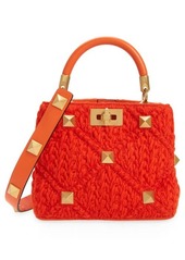 Valentino Garavani Medium Roman Stud Crochet Wool Top Handle Bag