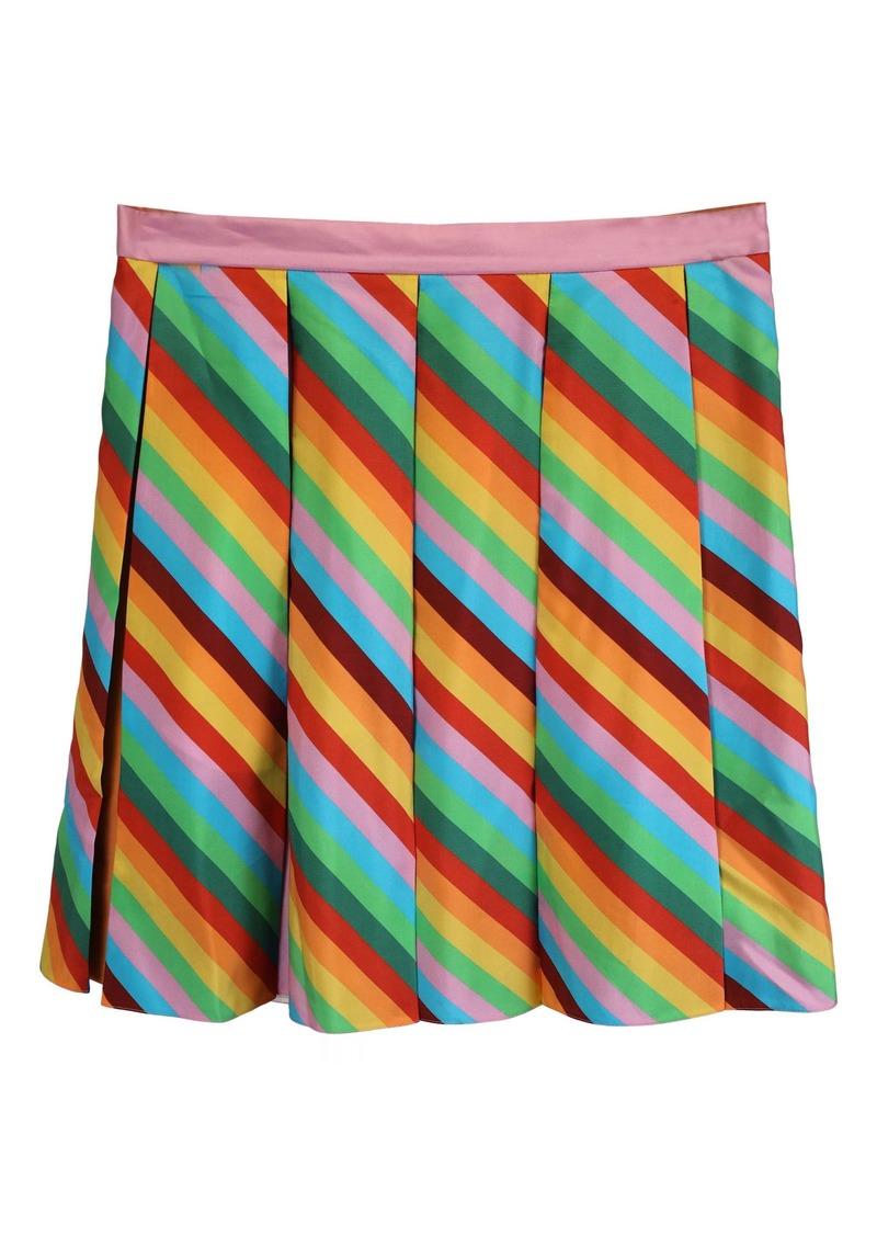 Valentino Garavani Mini Rainbow Stripes Pleated Skirt in Multicolor Silk