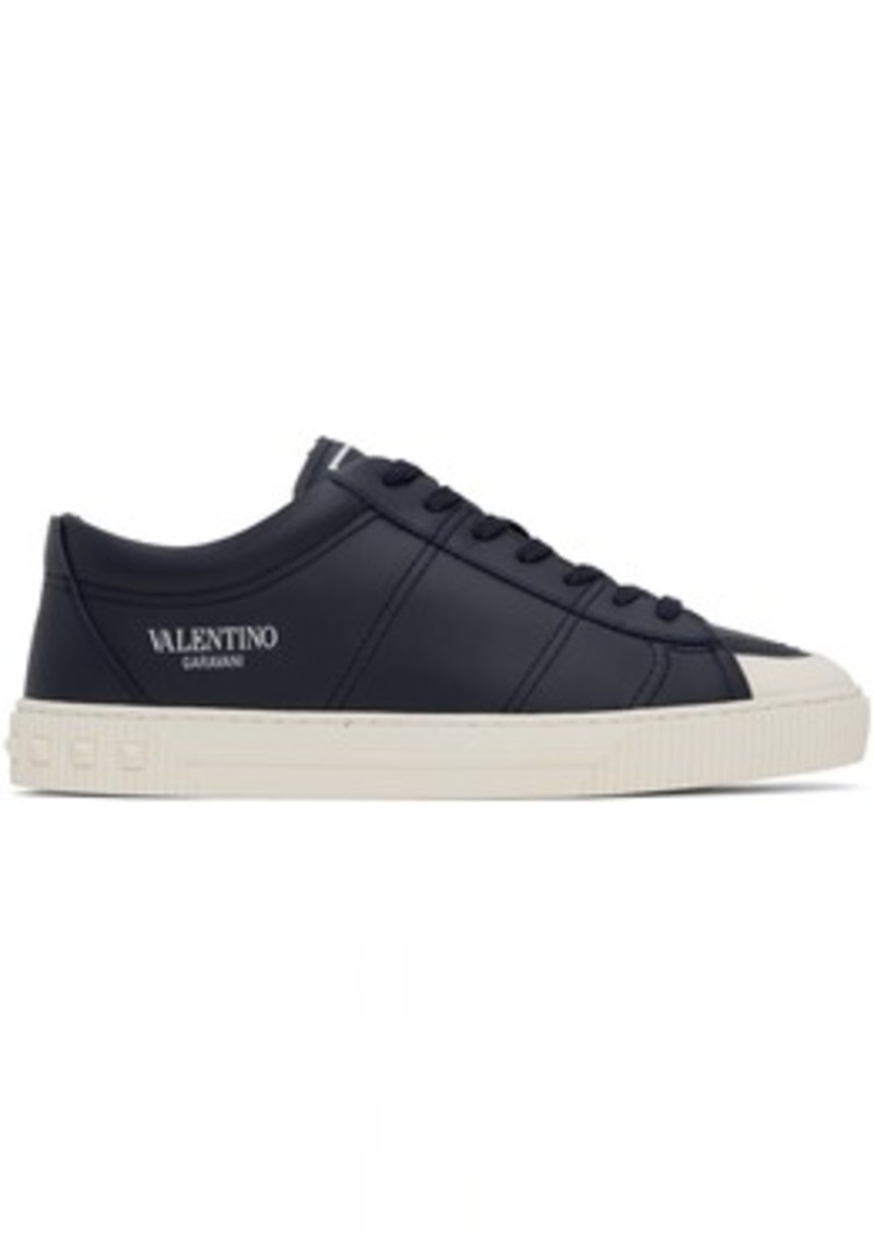 Valentino Garavani Navy Cityplanet Calfskin Sneakers