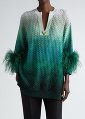 Valentino Garavani Ombré Metallic Long Cardigan with Feather Cuffs