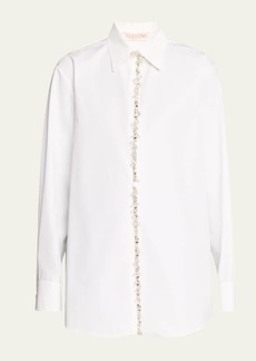 Valentino Garavani Poplin Button-Front Shirt with Crystal Trim Placket