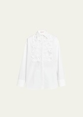 Valentino Garavani Poplin Floral Button-Front Shirt with Lasercut Bib
