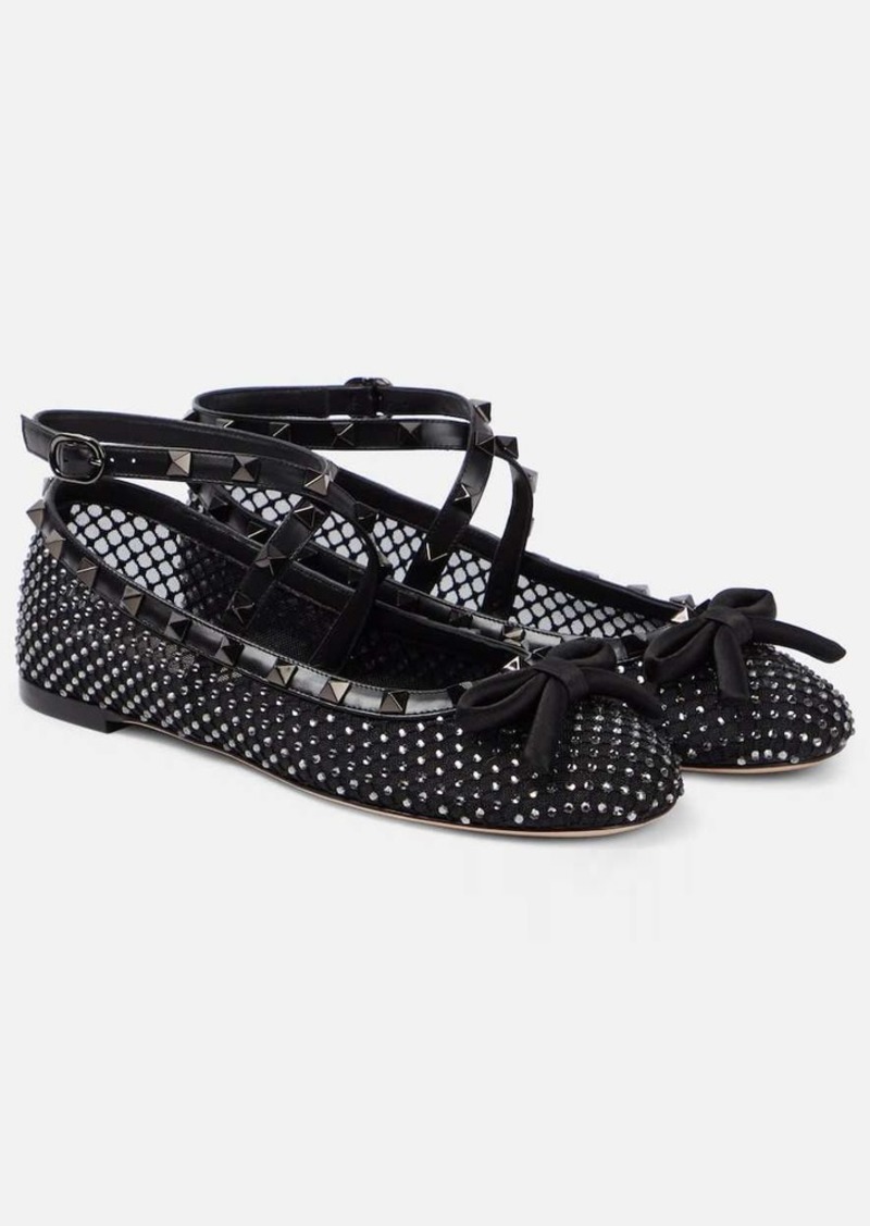 Valentino Garavani Rockstud embellished mesh ballet flats