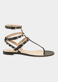 Valentino Garavani Rockstud Flat Thong Sandals  Black