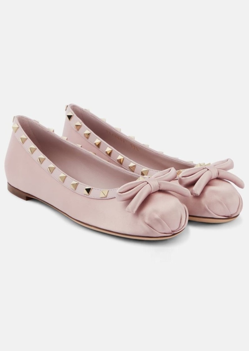 Valentino Garavani Rockstud leather-trimmed satin ballet flats