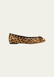 Valentino Garavani Rockstud Leopard Bow Ballerina Flats