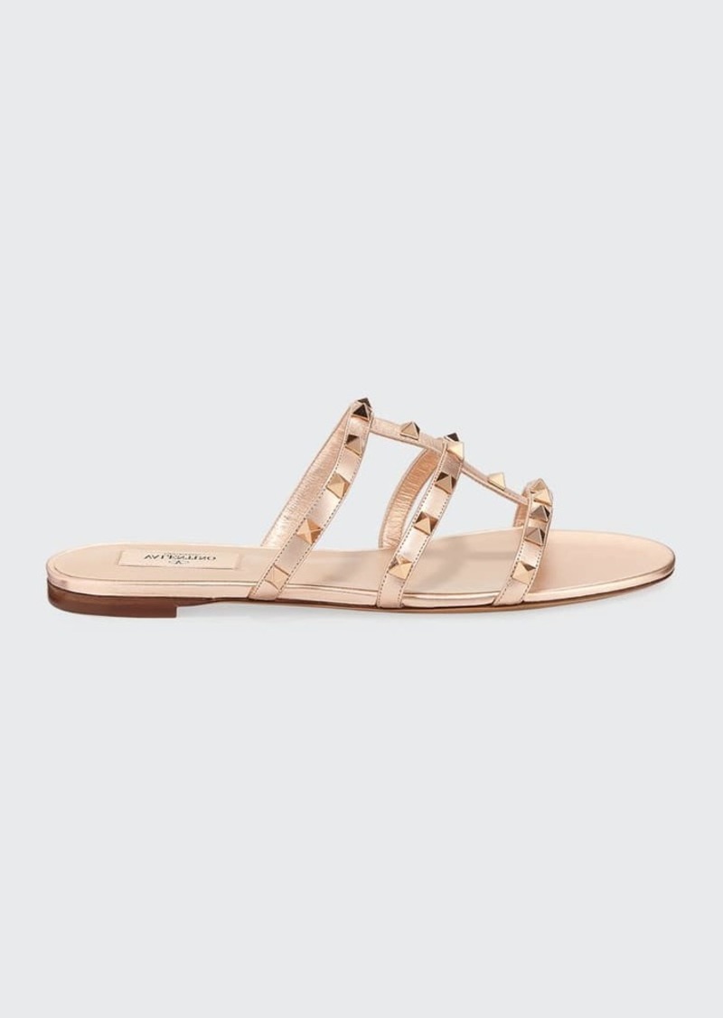 Valentino Garavani Rockstud Metallic City Flat Slide Sandals