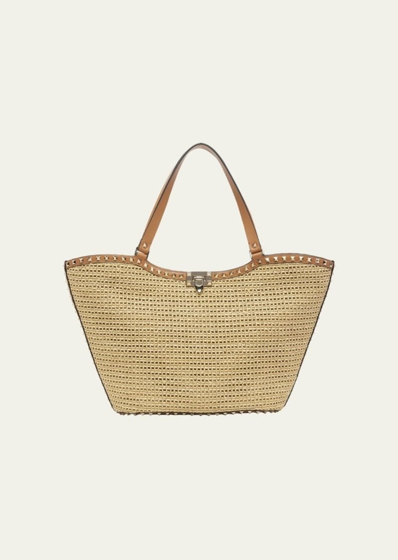 Valentino Garavani Rockstud Raffia Garden Tote Bag