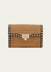 Valentino Garavani Rockstud Small Flap Raffia Shoulder Bag