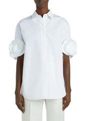 Valentino Garavani Rose Detail Sleeve Cotton Button-Up Shirt