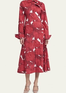 Valentino Garavani Rose Print Midi Dress with Applique Detail