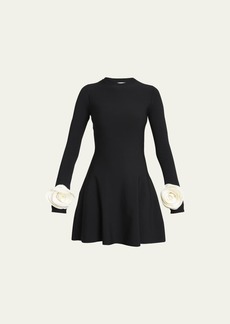 Valentino Garavani Rosette Cuff Long-Sleeve Mini Sweater Dress