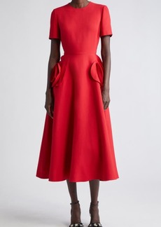 Valentino Garavani Rosette Detail Crepe Couture Midi Dress