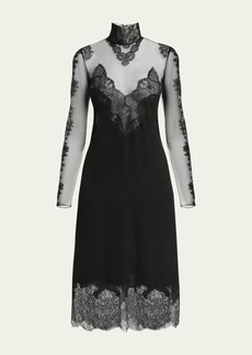 Valentino Garavani Sheer Lace Mockneck Midi Dress