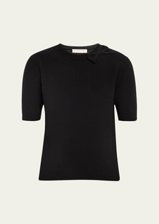 Valentino Garavani Short Sleeve Knit Sweater with Bow Detail