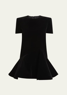 Valentino Garavani Short-Sleeve Velvet Flared Mini Dress