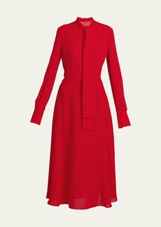 Valentino Garavani Silk Scarf-Neck Long-Sleeve Midi Dress
