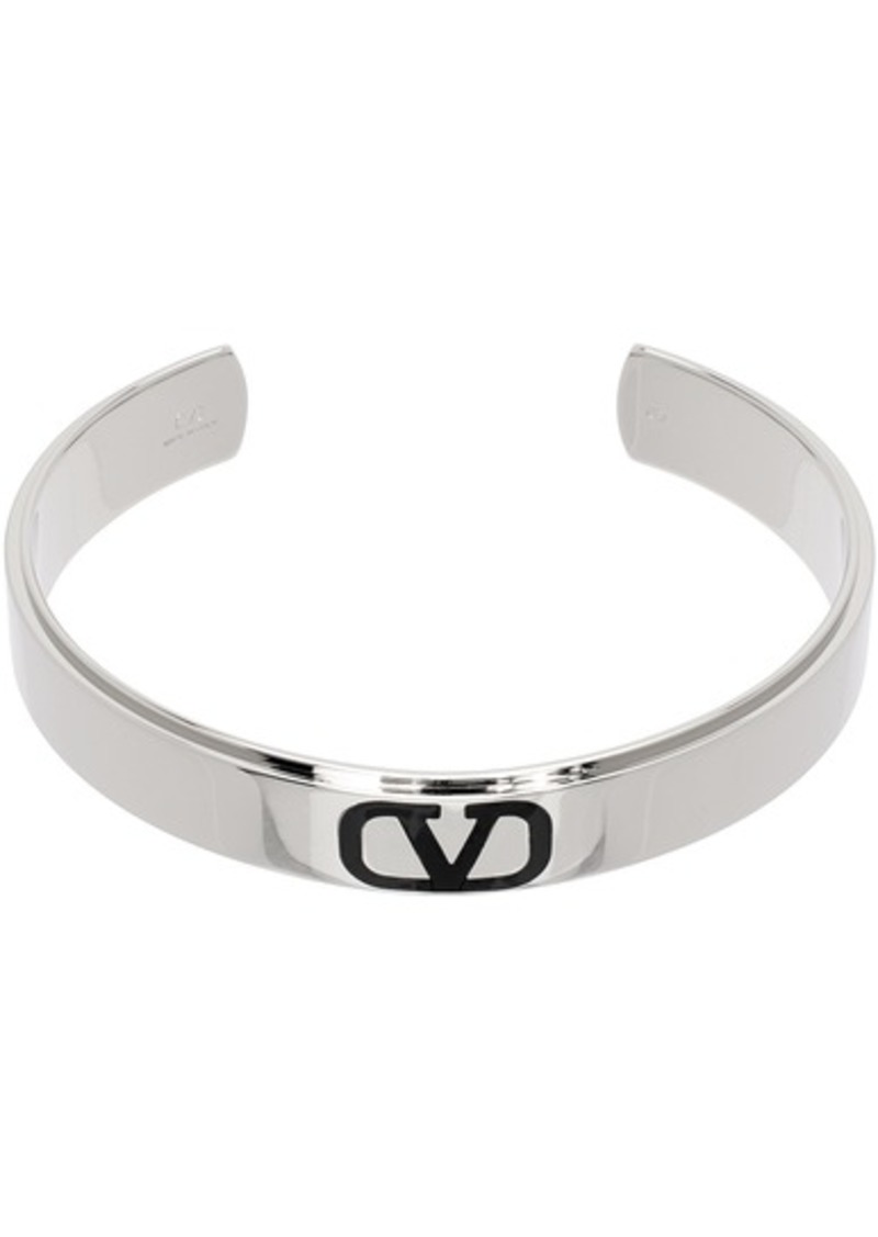 Valentino Garavani Silver & Black VLogo Signature Cuff Bracelet