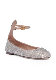 Valentino Garavani Tan-Go Crystal Embellished Ankle Strap Ballet Flat