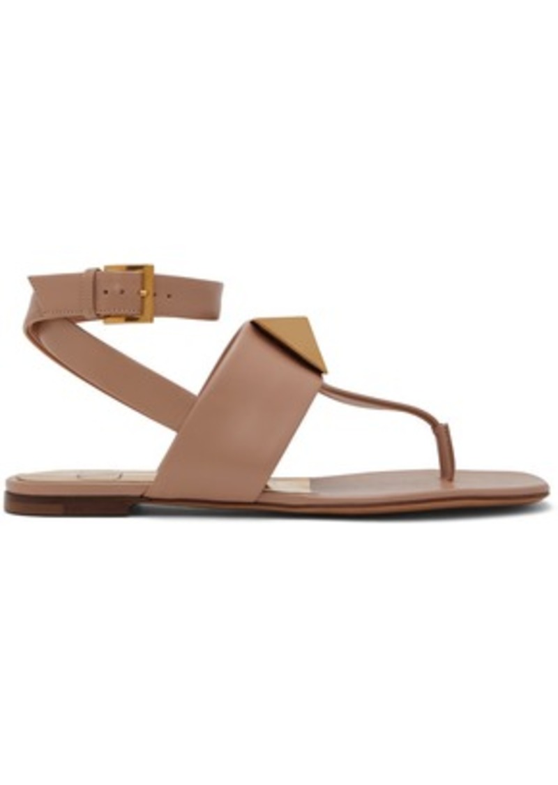 Valentino Garavani Taupe One Stud Flat Sandals