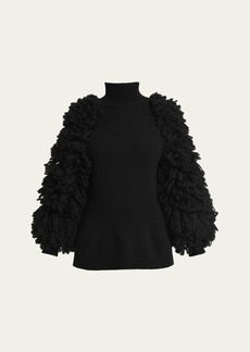 Valentino Garavani Turtleneck Fringe-Sleeves Wool Sweater