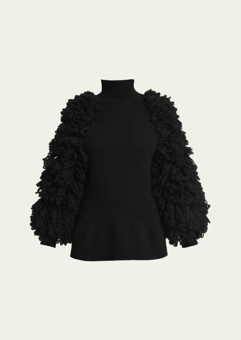 Valentino Garavani Turtleneck Fringe-Sleeves Wool Sweater