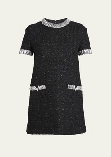 Valentino Garavani Tweed Embroidered Mini Dress with Patch Pockets