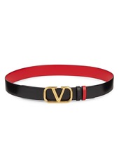 Valentino V Logo Buckle Leather Belt